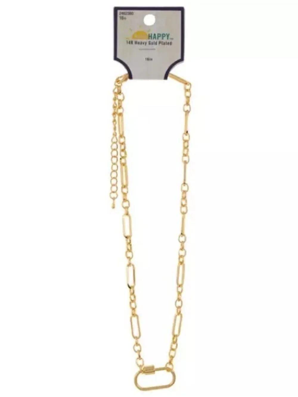 New Hello Happy 14K Heavy Gold Plated Necklace With Charm Closure - 16"